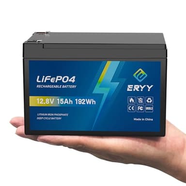 ERYY Batterie LiFePO4 améliorée 12 V 15 Ah, plus de 4000 cycles, batterie au lithium LiFePO4 rechargeable avec protection à basse température, BMS 15 A intégré, parfaite pour détecteur de poissons
