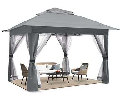 COOSHADE Tente à auvent pliable avec filet mural, 4 x 4 m (gris)