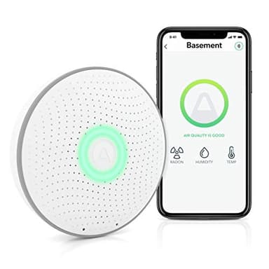 Airthings Wave Radon - Détecteur de radon intelligent avec capteur d'humidité et de température - Facile à utiliser - Précis - Pas de frais de laboratoire - Alimenté par piles - Application gratuite