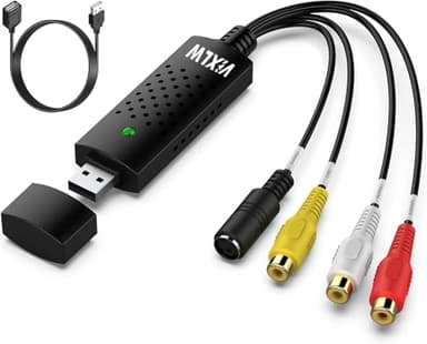 VIXLW Carte de capture vidéo RCA vers USB, convertisseur VHS USB 2.0 vers numérique, convertisseur VCR vers vidéo, convertir VCR en numérique à partir de VCR VHS Mini DV Hi8 DVD pour Mac/PC