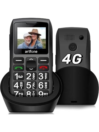 4G LTE Téléphone portable senior avec gros boutons, fonction SOS, haut-parleur ultra puissant, batterie longue durée de vie 1800 mAh, lampe de poche, chargeur sans fil, SIM unique, design anti-chute