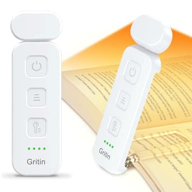 Gritin Lampe de lecture rechargeable pour lire au lit – Soin des yeux 3 températures de couleur, 5 niveaux de luminosité à intensité variable, longue durée, taille compacte, lampe de livre à clipser
