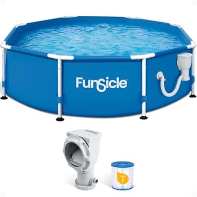 Funsicle Active Piscine hors sol extérieure ronde avec pompe filtrante et cartouche filtrante de type D, bleu, 2,4 x 76,2 cm
