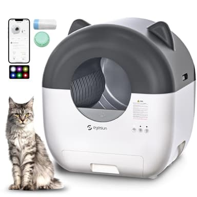 Litière autonettoyante, 76 L, automatique pour chat avec contrôle par application, faible bruit, protection de sécurité, sacs à ordures, désodorisant et brosse de nettoyage pour plusieurs chats