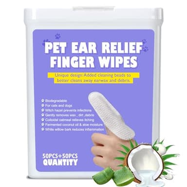 Lot de 100 lingettes nettoyantes biodégradables pour oreilles d'animaux domestiques de 12,7 cm pour chiens et chats – Oreilles pour enlever la saleté et l'accumulation de cire – Soulage les