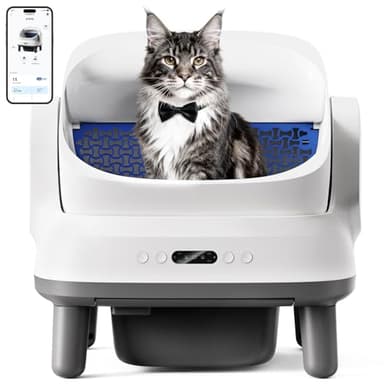 Happypaw Litière autonettoyante à couvercle ouvert – Grande capacité – Bac à litière automatique pour plusieurs chats avec protection de sécurité, contrôle par application, matériau sans odeur