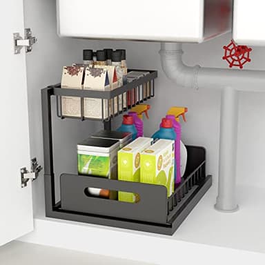 Organiseur et rangement sous évier, 2 niveaux antirouille sous l'armoire, organisateur d'évier de cuisine coulissant pour cuisine et salle de bain