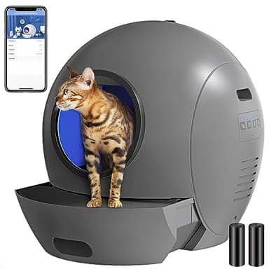 ELS PET Litière autonettoyante pour chats : boîte à litière automatique améliorée sans ramassage, litière intelligente extra large, contrôle par application et sécurité pour plusieurs chats, gris