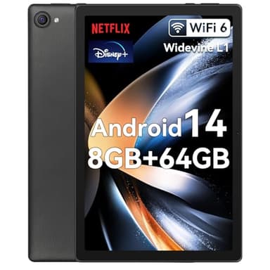 Tablette 10 pouces, Android 14 Tablet Octa-Core Processeur avec 64 Go de stockage/1 To d'extension, double appareil photo 5 MP + 8 MP, WiFi 6, Bluetooth, tablette performante (Noir)