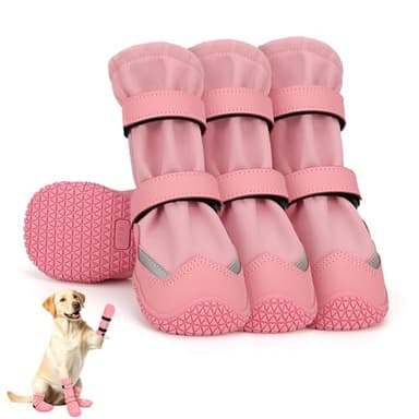 DEWVIE Chaussures pour chiens de grande taille - Bottes pour chiens à longues pattes - Imperméables - Pour la promenade sous la pluie - Hiver chaud - Rose - Taille #4
