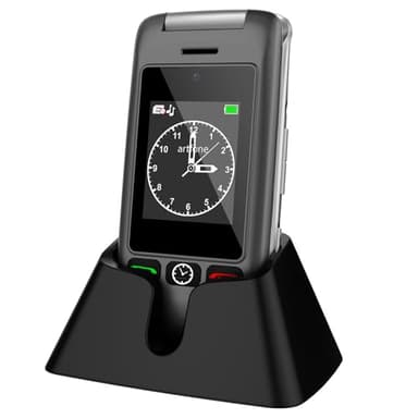 artfone Téléphone portable débloqué 4G pour personnes âgées, téléphone portable débloqué avec station de charge et double écran pour personnes âgées, 1200 mAh, rapport de temps.