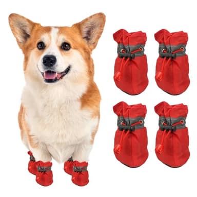 PETAXCELL Lot de 4 bottes d'hiver pour chien avec semelle antidérapante et sangle réfléchissante - Imperméables et douces - Oxford - 7,1 x 6,1 cm - Rouge - Pour chiots de petite et moyenne taille
