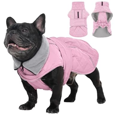 Kuoser Manteau pour chien, veste coupe-vent pour chien pour temps froid pour petits chiens, doublure en polaire, col roulé pour chien, vêtement d'hiver réfléchissant et réglable, rose, taille P