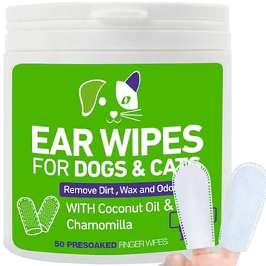 Veksun Lingettes auriculaires pour chiens et chats – Enlèvent délicatement le cérumen, les débris – Apaise et désodorise – Soulage les démangeaisons d'oreille – 50 lingettes pré-trempées