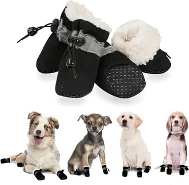 YAODHAOD – Chaussures pour chiens – bottes d'hiver antidérapantes, chaudes et confortables, avec semelle souple et sangles réfléchissantes – pour petits chiens (taille 3 : 3,8 x 3,3 cm (L x l) – noir