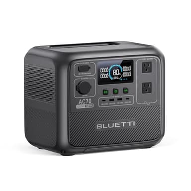 BLUETTI Générateur solaire AC70, batterie de secours LiFePO4 768 Wh avec 2 prises CA 1000 W (levage de puissance 2000 W), 100 W Type-C, pour voyage, hors réseau, panne de courant (panneau solaire en