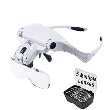Wimayo Lunettes Loupes Casque avec Lumière et 5 Lentilles Détachable (1X-3.5X) - Bandeau Loupe pour Bijoux, Travail rapproché, Lecture, Montre et Réparation Électronique