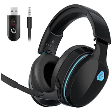 Gtheos Casque de jeu sans fil 2,4 GHz pour PS5, PS4 Fortnite et Call of Duty/FPS, PC, Nintendo Switch, casque de jeu Bluetooth 5.3 avec micro antibruit, son stéréo, batterie 40 heures et plus, noir
