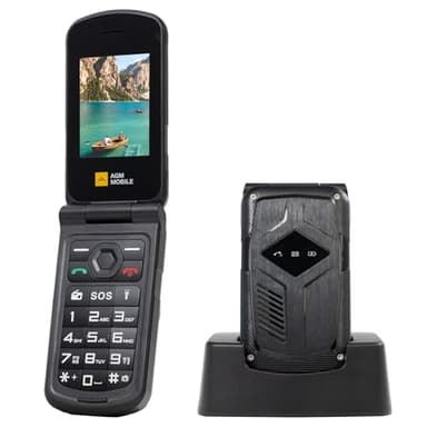 AGM M10 Téléphone à rabat basique robuste, fonction 4G, téléphones portables simples, format de poche, étanche et résistant aux chutes, numérotation rapide, bouton SOS, haut-parleur 98 dB, grandes