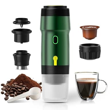 LumoShine Machine à expresso électrique portable, cafetière de voyage pour camping, voiture auto-chauffante avec USB-DC, compatible avec café moulu et capsule pour la randonnée, le bureau, le