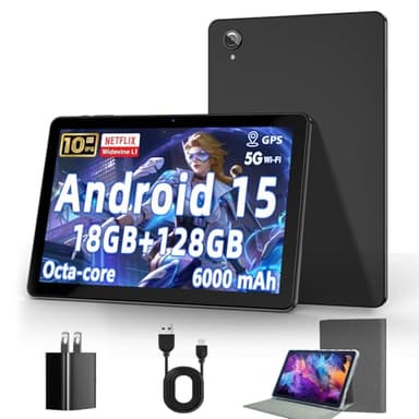 Tablette Android 15 de 25,4 cm avec 18 Go de RAM + 128 Go de ROM (extensible à 1 To), écran Octa Core 1280 x 800 IPS HD, batterie 6000 mAh, double appareil photo 5 MP + 8 MP, WiFi 5 G/2,4 G