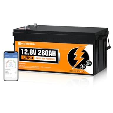 ECO-WORTHY Batterie Bluetooth LiFePO4 au lithium 280 Ah 12 V avec protection basse température, BMS intégré, énergie 3584 Wh, pour hors réseau, camping-car, système solaire, camping, moteur à la