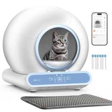 Litière autonettoyante pour chat automatique 65 L + 9 L pour plusieurs chats, contrôle par application, tapis et doublure inclus (3 rouleaux) – Bleu