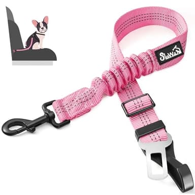SlowTon Ceinture de sécurité 2 en 1 pour chien avec laisse ajustable, attache de ceinture de sécurité réfléchissante avec amortisseur élastique en nylon, à connecter au harnais du chien (rose)