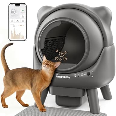Cavrtbany Bac à litière automatique pour chat, robot pour chats multiples, avec contrôle intelligent par application et surveillance de la santé, protection de sécurité, avec sacs poubelles, gris
