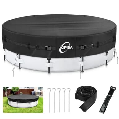 Kipiea Bâche de piscine ronde 500D de 6,4 m avec sangles circulaires complètes, plusieurs sangles antidérapantes et piquets de tente pour piscine hors sol, piscine d'hiver, piscine solaire, etc