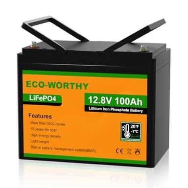 ECO-WORTHY Batterie au lithium LiFePO4 12 V 100 Ah avec protection basse température, BMS intégré, jusqu'à 15 000 cycles profonds, parfaite pour moteur à la traîne, camping-car, camping, système hors