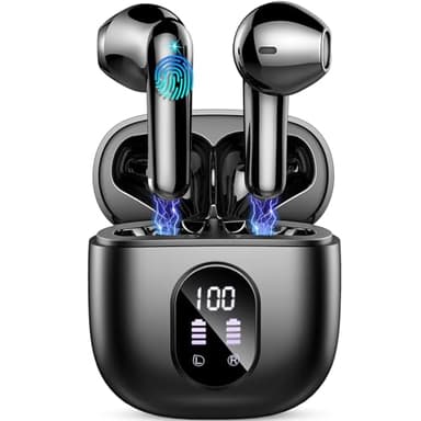 Écouteurs sans fil, casque Bluetooth 5.4 2024 - Écouteurs stéréo à basses profondes avec micro antibruit ENC, écouteurs Bluetooth 50 heures - Appel clair/écrans LED, écouteurs étanches IP7 sans fil