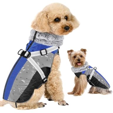 SlowTon Manteau d'hiver pour chiens de petite, moyenne et grande taille avec harnais intégré, chaud, épais, imperméable, réfléchissant réglable pour l'extérieur, la neige et le froid