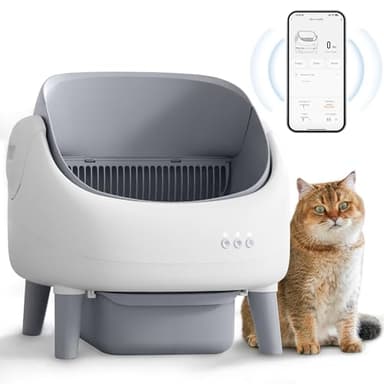Litière autonettoyante à couvercle ouvert, bac à litière automatique pour plusieurs chats, contrôle intelligent par application, double protection de sécurité