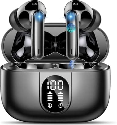 Écouteurs sans fil, 2025 Bluetooth 5.3, écouteurs stéréo HiFi, 40 heures de lecture, écouteurs Bluetooth avec 4 micros antibruit ENC, étanchéité IP7, écran LED pour Android/iOS