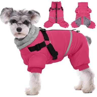 BRKURLEG Manteau d'hiver pour chien avec harnais intégré, veste d'hiver pour chiens de petite et moyenne taille, habit de neige réfléchissant, coupe-vent et froid, manteau chaud en polaire pour chiot