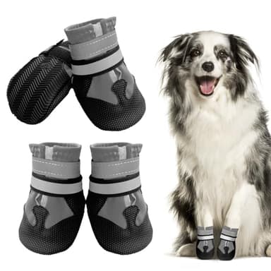 Muecleao Bottes pour chien avec bandes réfléchissantes et semelle en caoutchouc antidérapante, imperméables pour l'hiver pour chiens de petite, moyenne et grande taille (gris, L)