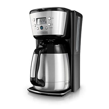BLACK+DECKER Cafetière thermique, 12 tasses, programmable, commandes numériques, noir et argent, CM2036SC
