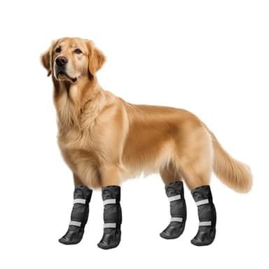 Namsan Bottes d’hiver pour chiens à pattes longues, noires, larges, à hauteur des genoux, imperméables, antidérapantes, bandes réfléchissantes, auto-chauffantes, anti-engelures aux pattes du chien