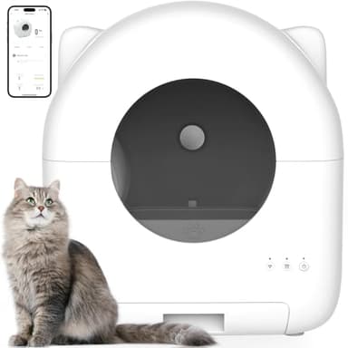 PetJoi Litière autonettoyante, 76 L, automatique pour chats multiples, contrôle par application, faible bruit, avec tapis, sacs à ordures, désodorisant et brosse de nettoyage
