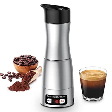 KreeySant Cafetière portable 3 en 1 12 V avec 24 V/110 V, en acier inoxydable auto-chauffante, machine à expresso de voiture de 150 ml pour voyage, camping, maison, bureau, camping-car, camion