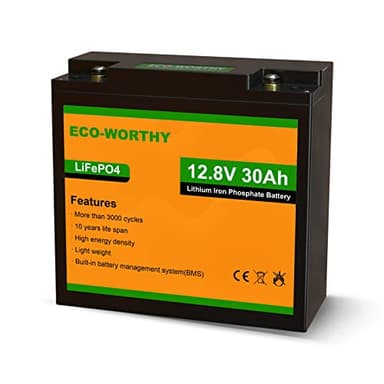 ECO-WORTHY Batterie au lithium 12 V 30 Ah rechargeable LiFePO4 au lithium ion phosphate à cycle profond avec protection BMS pour moteur à la traîne, détecteur de poissons, chariot de golf, scooters