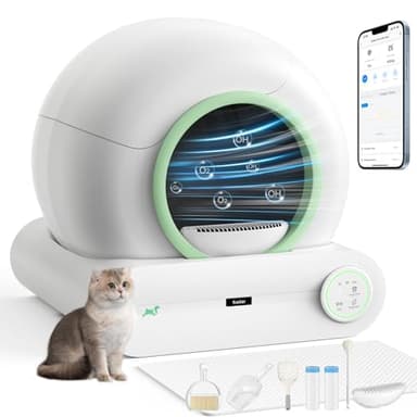 Litière autonettoyante, protection de sécurité intégrée, boîte à litière automatique pour chats multiples, 65 L + 9 l, grande taille, isolation des odeurs/contrôle par application, plusieurs outils de