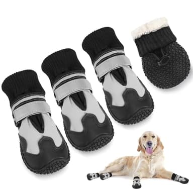 AUTOWT Bottes pour chien avec doublure polaire - Protection des pattes pour chien - Imperméables - Semelles en caoutchouc antidérapantes avec bande réfléchissante - Pour promener les chiens de petite