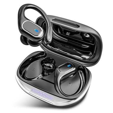 HAOYUYAN Écouteurs sans fil Bluetooth 5.3 avec 80 heures de lecture, étanchéité IPX7 avec affichage LED de l'alimentation pour le sport, la course à pied, les entraînements – Noir