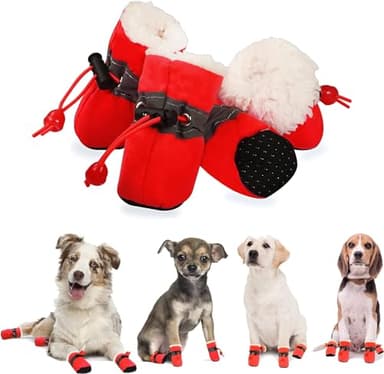 YAODHAOD – Chaussures pour chiens – bottes d'hiver antidérapantes, chaudes et confortables, avec semelle souple et sangles réfléchissantes – pour petits chiens (taille 3 : 3,8 x 3,3 cm (L x l) – rouge