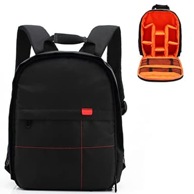 navor Sac à dos pour appareil photo compatible avec objectif Canon, Nikon, Sony, étanche, léger, professionnel, DSLR/SLR sans miroir, Noir/orange, Décontracté.