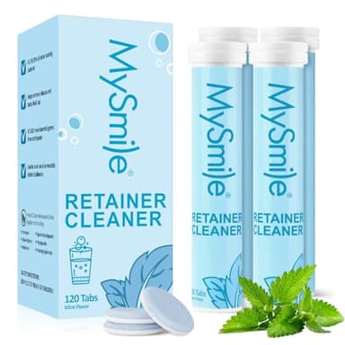 Mysmile Lot de 120 pastilles de nettoyage pour prothèses dentaires, nettoyant pour prothèses dentaires 3 minutes plus rapide, aide à enlever les taches, les mauvaises odeurs, la plaque de