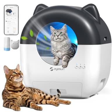 Toilette autonettoyante pour chat, bac à litière automatique de 76L avec contrôle par application, faible bruit, protection de sécurité, sacs poubelle à rouler, désodorisant et brosse de nettoyage