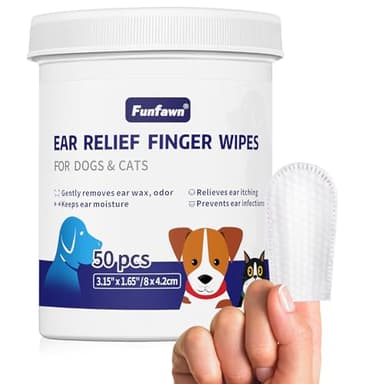 Funfawn Lot de 50 lingettes jetables pour soulager les oreilles des chiens et chats - Élimine la cire sale et les odeurs - Soulage les démangeaisons et l'inflammation des oreilles - Ingrédients